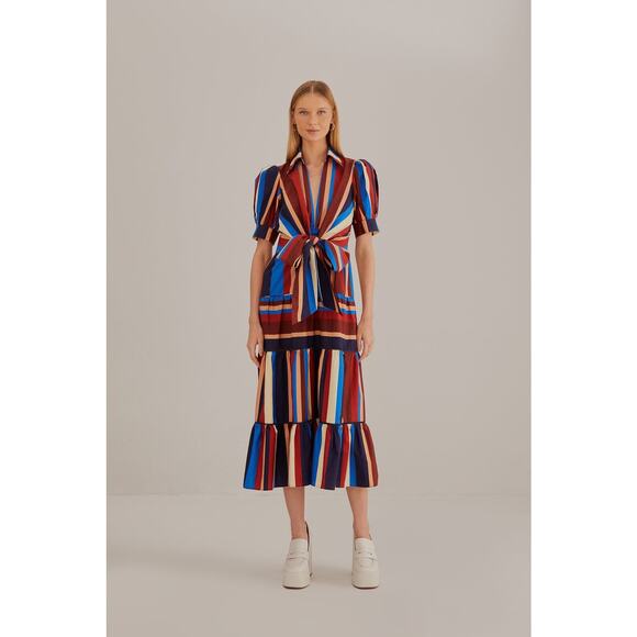 FARM Rio Red and White Pleated Midi Dress - Picture 2 of 12